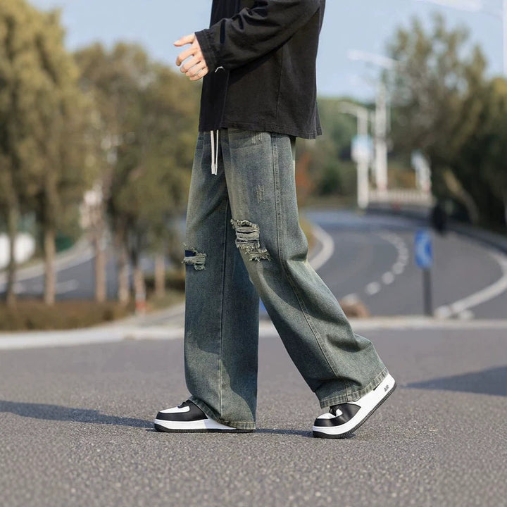 Herren Weitgeschnittene Destroyed Jeans Drune