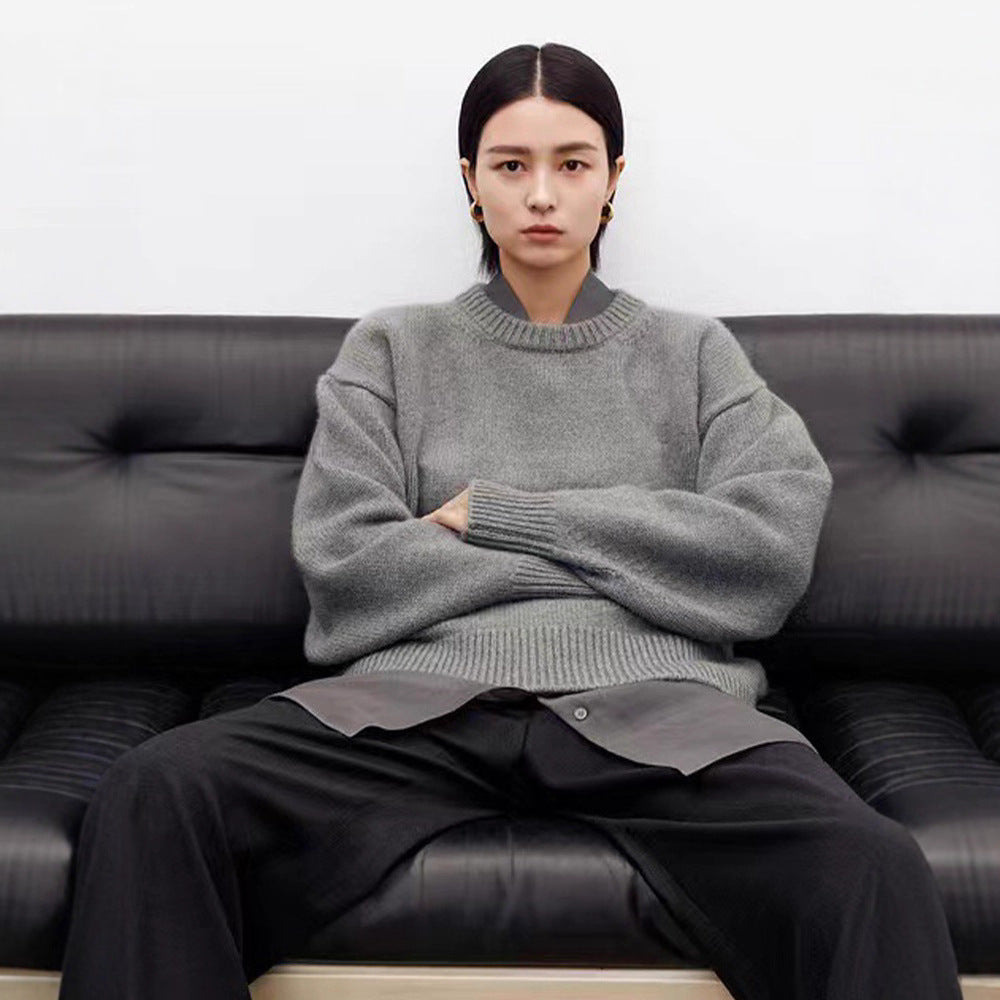 Damen Langärmliger Strickpullover mit hohem Kragen Drune