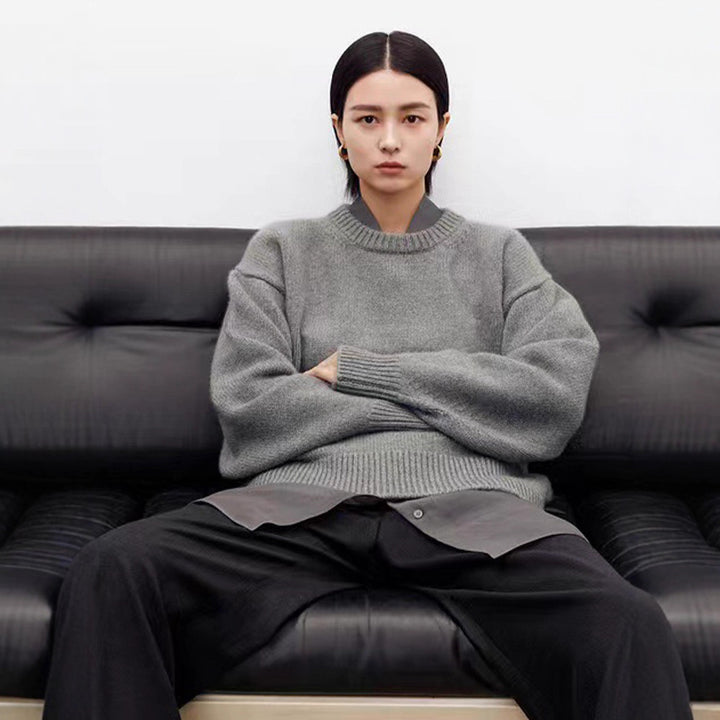 Damen Langärmliger Strickpullover mit hohem Kragen Drune