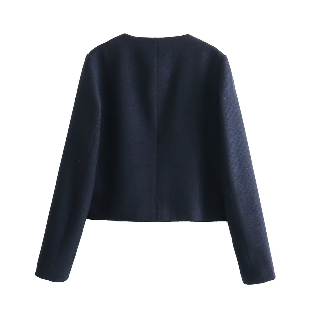 Damen nan kurz geschnittene Bouclé-Tweedjacke mit Rundhalsausschnitt Zierknopfdetails und aufgesetzten Pattentaschen Drune
