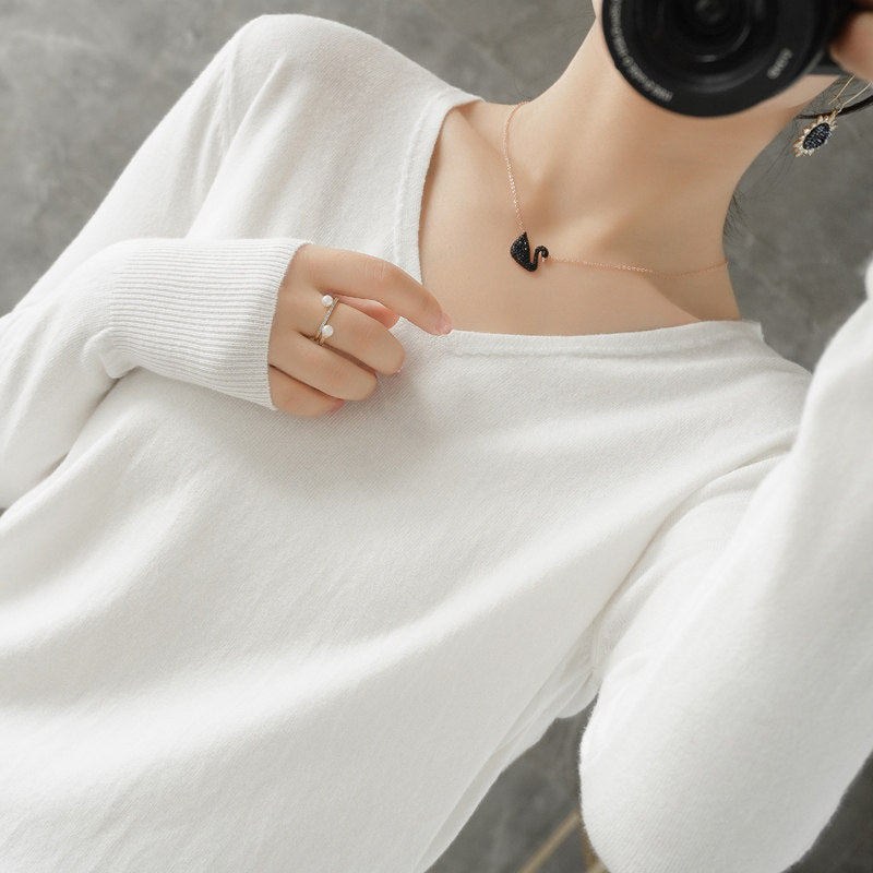 Damen leichter V-Ausschnitt Kaschmir-Look Feinstrickpullover Drune