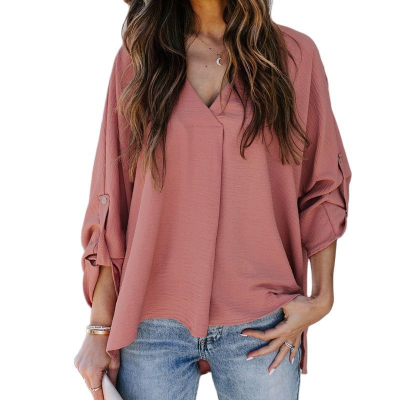 Damen lässige Bluse mit V-Ausschnitt Drune