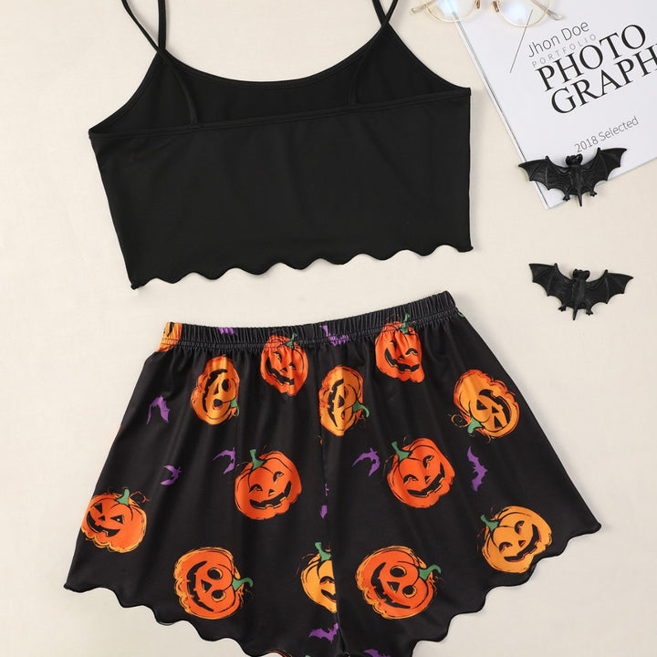 Damen lässiges Halloween Pyjama-Set mit Crop-Top und Shorts Drune