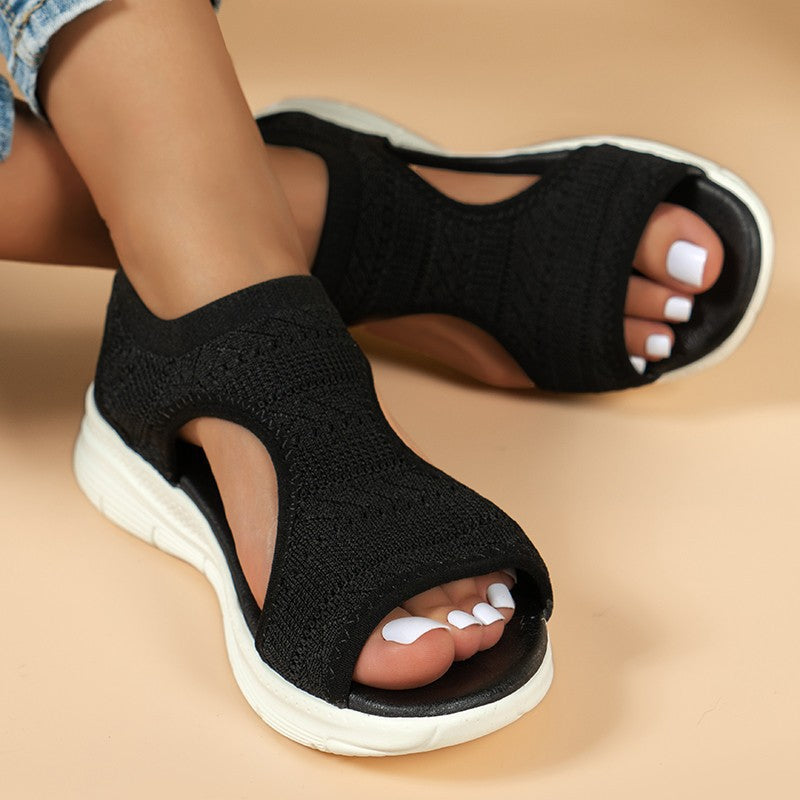 Damen Elastische Strick-Slingback-Sandale mit offener Zehenpartie und dämpfender Komfortsohle Drune