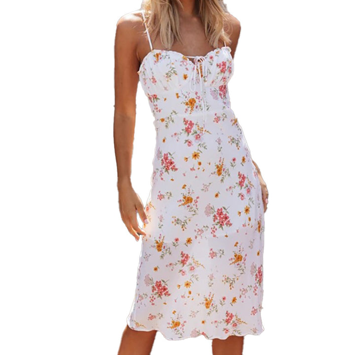 Damen Figurnahes Blumen-Midikleid mit schmalem Schnitt und Raffung Drune