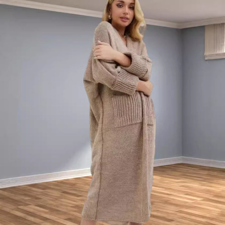 Damen Grobstrick-Kimono mit praktischen Taschen und weitem Schnitt Drune