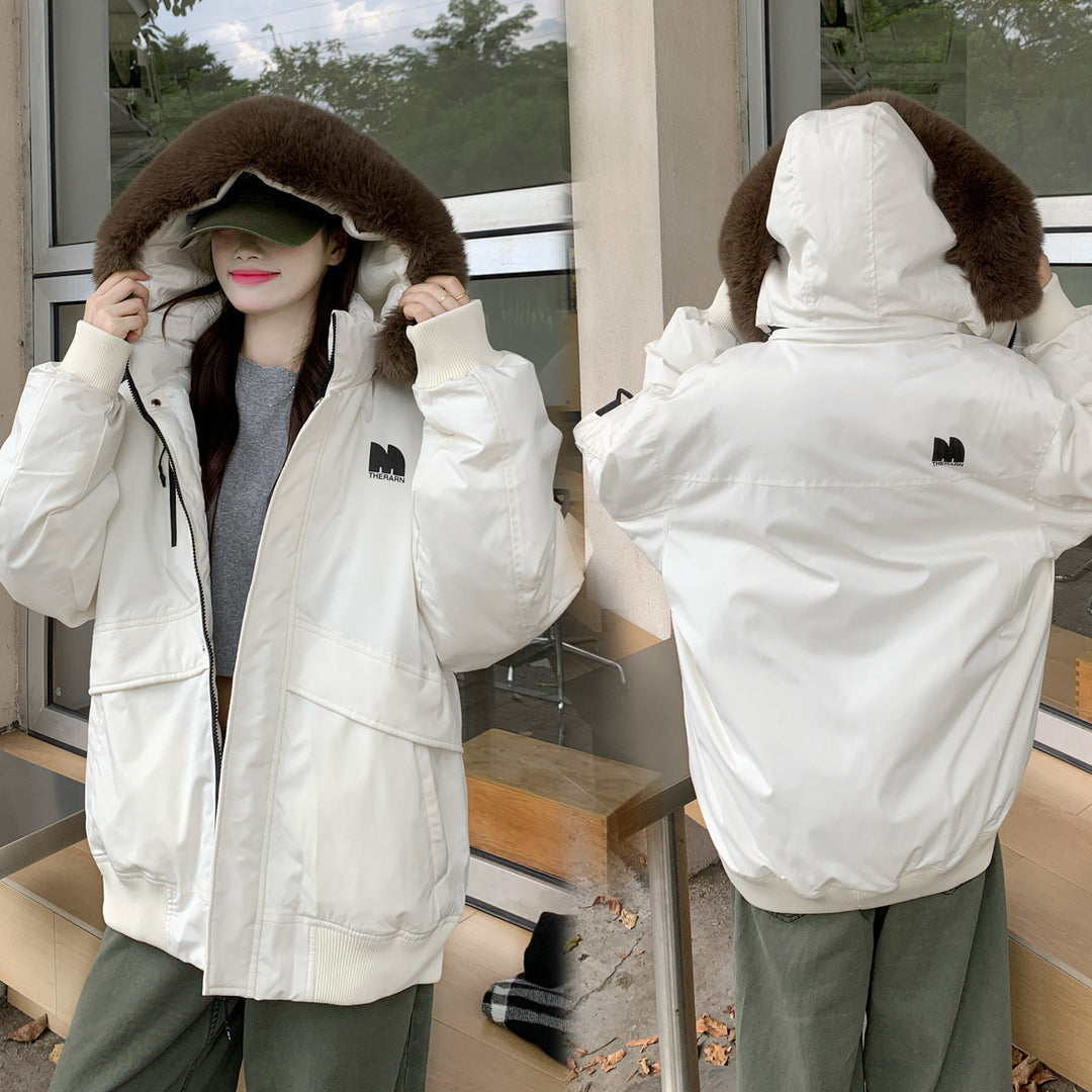 Damen Oversized Winterjacke mit abnehmbarem Kunstfellkragen und großen Taschen Drune
