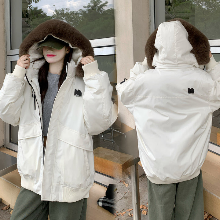 Damen Oversized Winterjacke mit abnehmbarem Kunstfellkragen und großen Taschen Drune