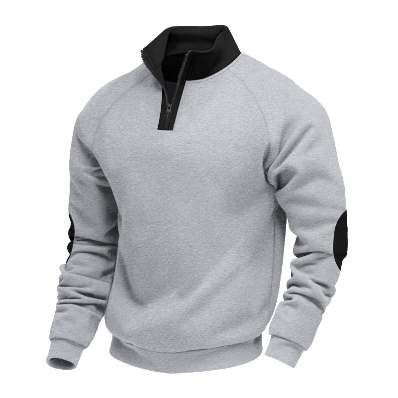 Herren modischer Sweatpullover mit halbem Reißverschluss und kontrastierenden Ellenbogenpatches Drune