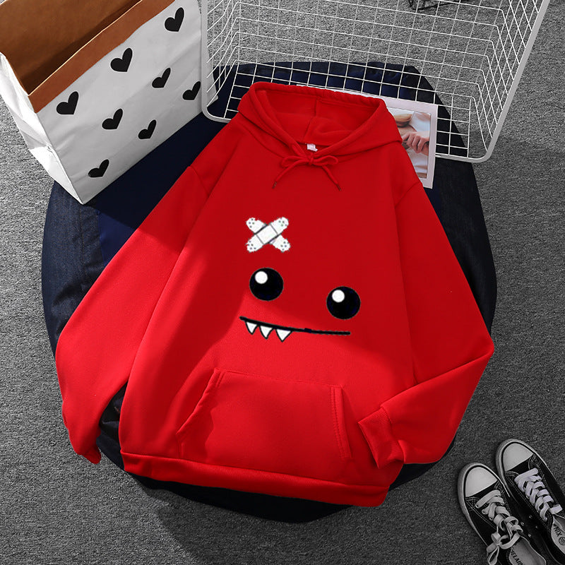 Damen nan Kapuzenpullover mit verspieltem Monstergesicht, Bandagen-Applikation und Kängurutasche Drune