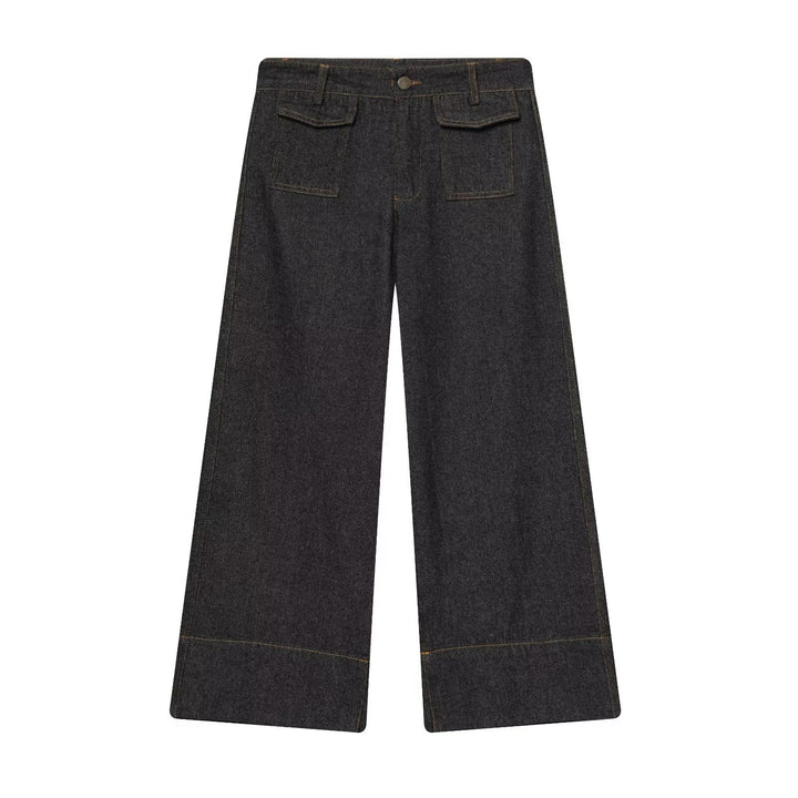 Damen Zweiteiliges Denim-Set mit Cropped-Zipjacke und weiter Highwaist-Jeans Drune