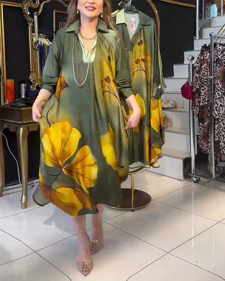 Damen nan oversized Hemdkleid im A-Linien-Schnitt mit Hemdkragen und großflächigem Blumenprint Drune