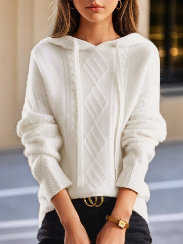 Damen nan kuscheliger Kapuzenpullover aus Kaschmirmischung mit Zopfmuster und Oversize-Schnitt Drune