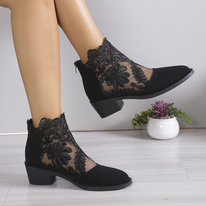 Damen modische Stiefeletten mit aufwendiger Spitzendecke Drune