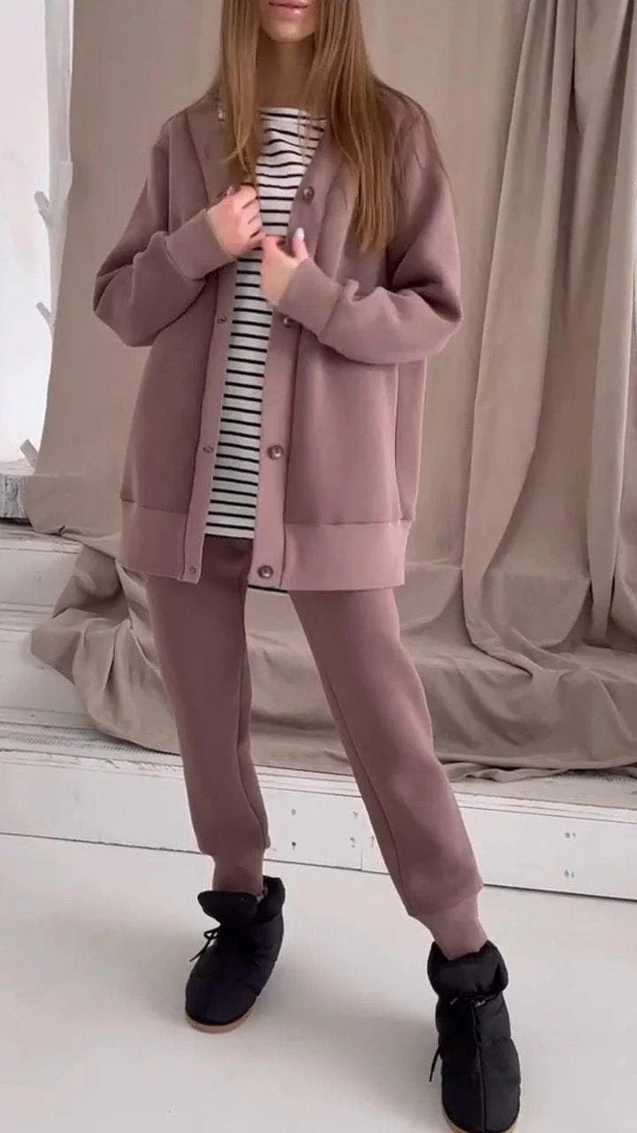 Damen lässige Oversized Sweatjacke mit Knöpfen Drune