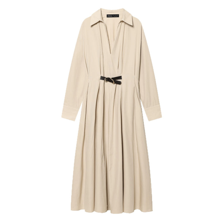 Damen Hemdblusenkleid mit Plissée‑Rock und schmalem Taillengürtel Drune
