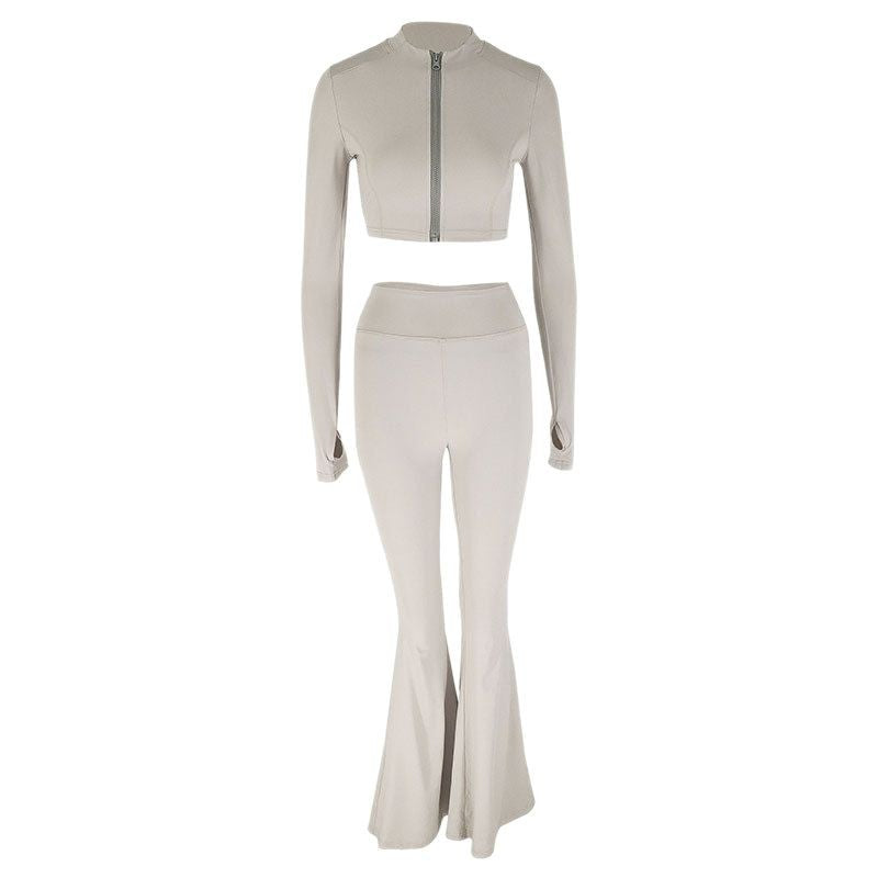 Damen Sportliches Set mit hohem Bund und zippered Crop-Oberteil Drune