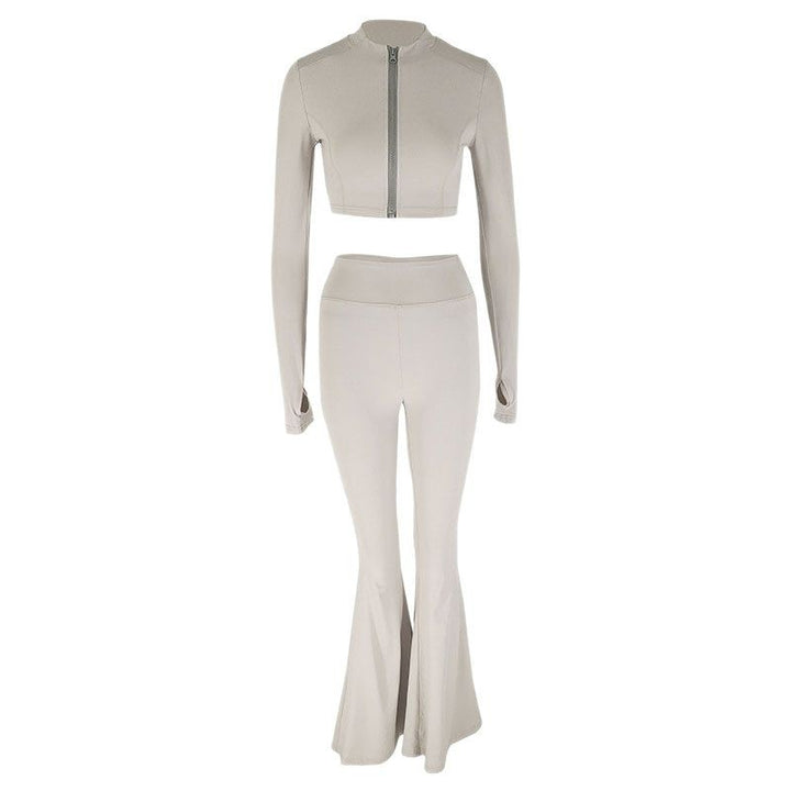 Damen Sportliches Set mit hohem Bund und zippered Crop-Oberteil Drune