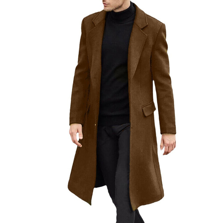 Herren Eleganter Longline-Mantel aus Wollmix mit schmaler Silhouette und Reverskragen Drune