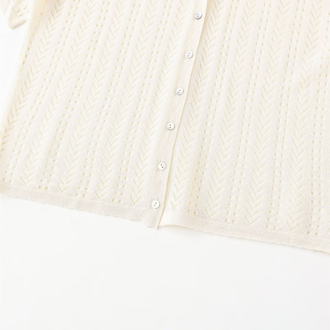 Damen Strick-Crop-Top mit V-Ausschnitt und Knopfverschluss Drune