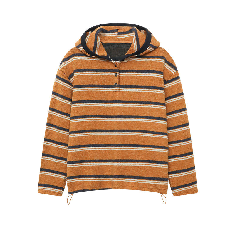 Damen gestreifter Hoodie aus weichem Material mit Knopfverschluss Drune
