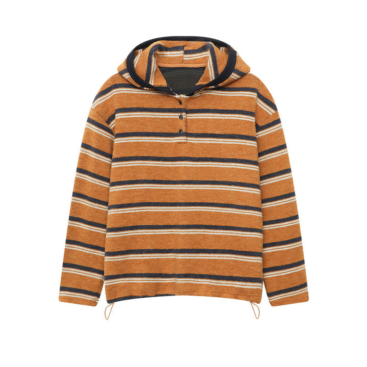 Damen gestreifter Hoodie aus weichem Material mit Knopfverschluss Drune