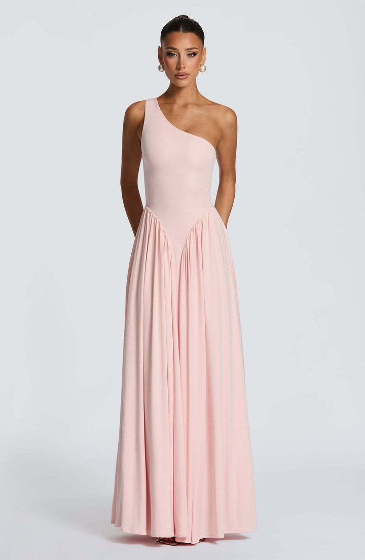 Damen Elegantes asymmetrisches Maxikleid mit fließendem Rock und raffinierten Drapierungsdetails Drune