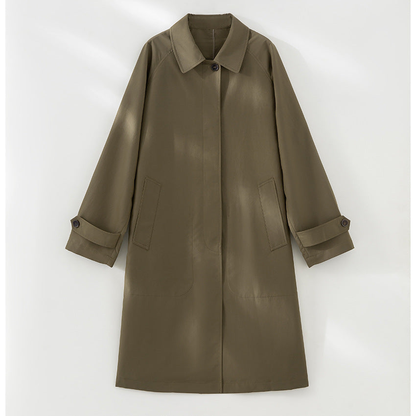 Damen Langer minimalistischer Trenchcoat mit verdeckter Knopfleiste und verstellbaren Manschetten Drune