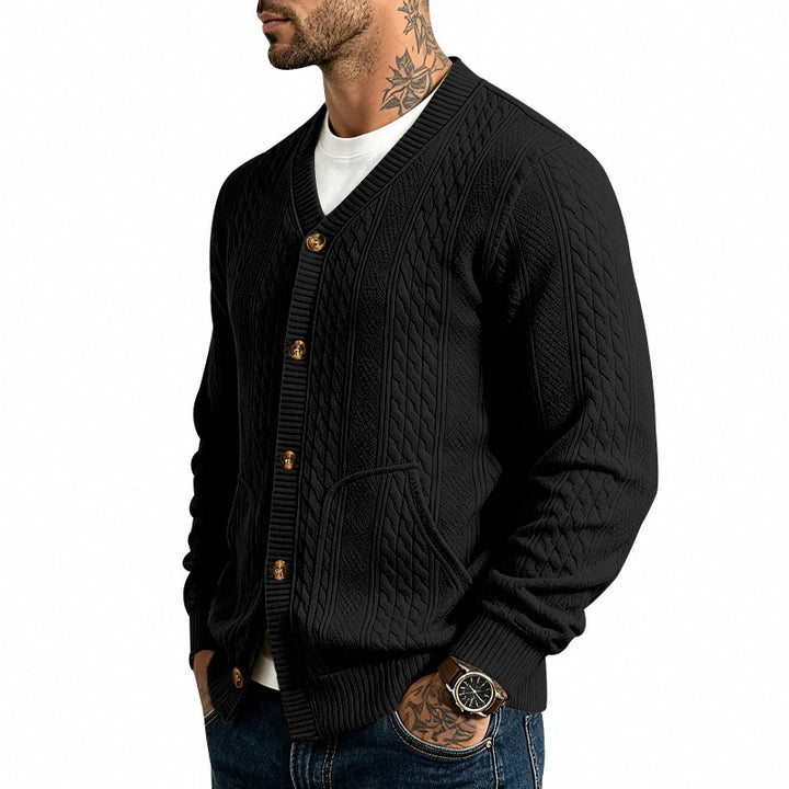 Herren Strukturierter Strickcardigan mit V-Ausschnitt und Zopfmuster Drune