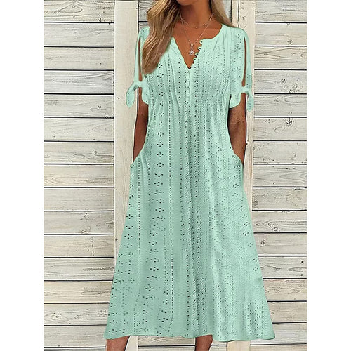 Damen Maxikleid mit Luftigen Ärmeln und Eleganten Lochmustern Drune