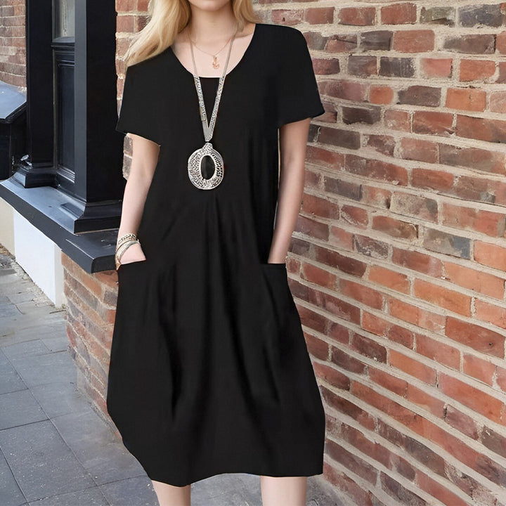 Damen lässiges Kurzarm-Kleid mit seitlichen Taschen und lockerem Schnitt Drune