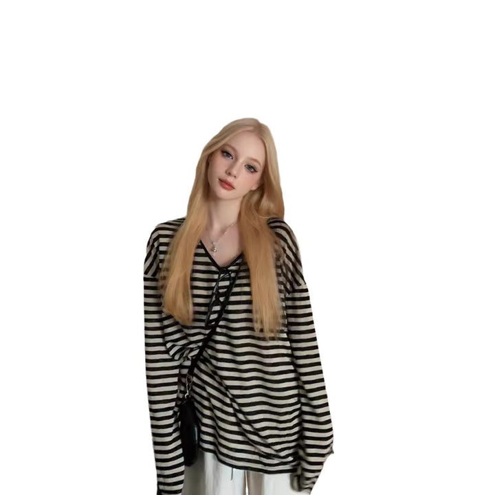 Damen Langarmshirt mit lässigem Schnitt und unregelmäßigem Streifenmuster Drune