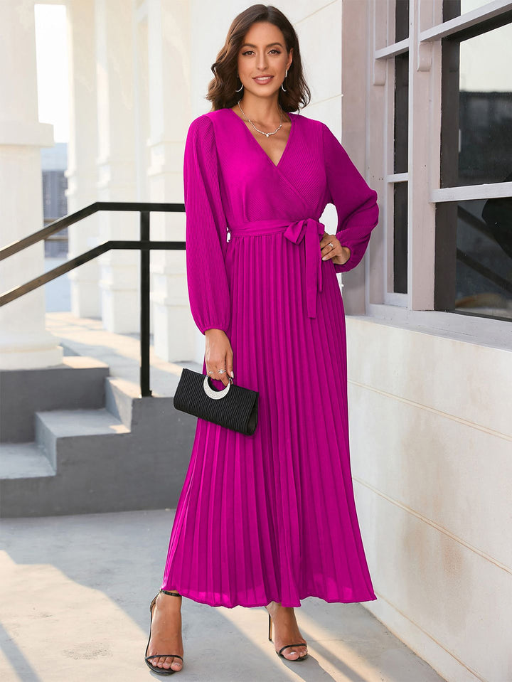 Damen Maxikleid mit elegantem Wickeldesign und plissierten Details Drune