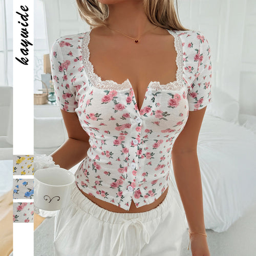 Damen Wickeloberteil mit Spitzenverzierung und floralen Details Drune