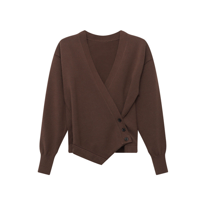 Damen elegante Wickelstrickjacke mit Knopfleiste und feiner Textur Drune