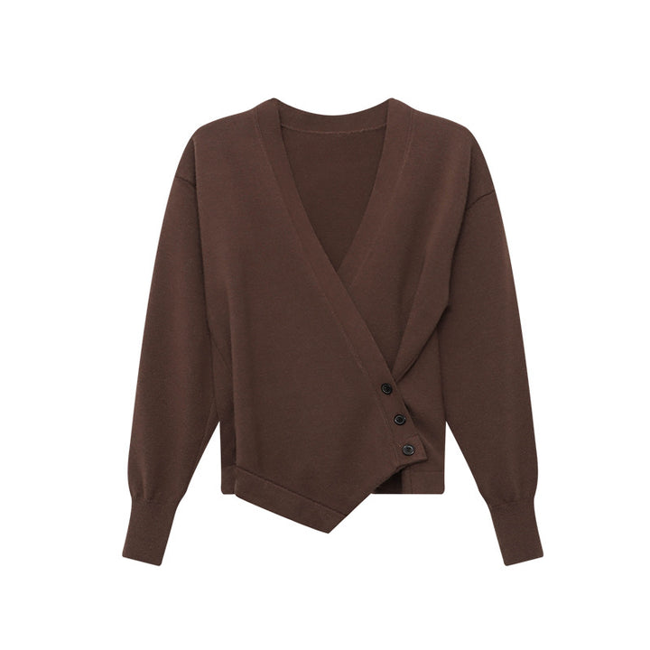 Damen elegante Wickelstrickjacke mit Knopfleiste und feiner Textur Drune