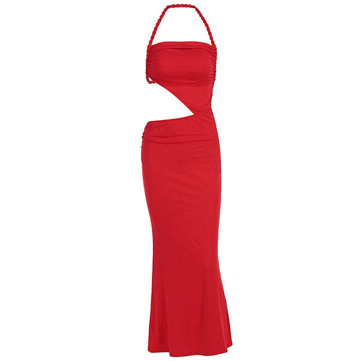 Damen Figurbetontes Maxikleid mit asymmetrischem Schnitt und raffinierten Rüschendetails Drune