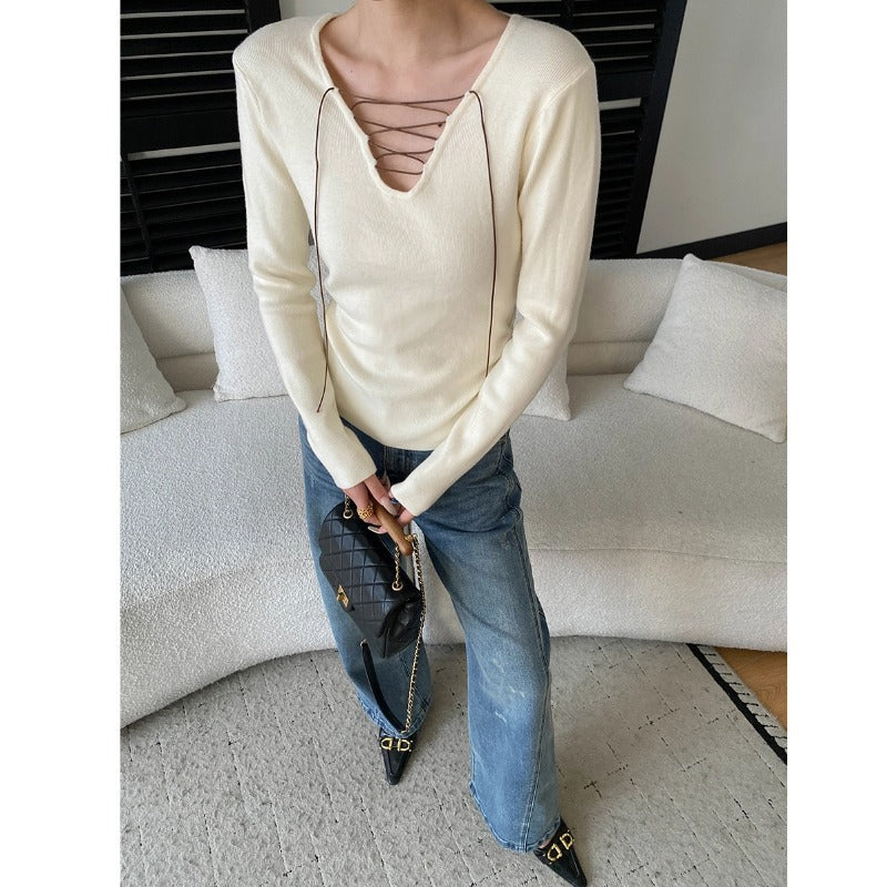 Damen Langarmshirt mit modischem Schnürdesign Drune