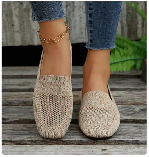 Damen Atmungsaktive Gestrickte Hineinschlüpfschuhe mit Flexibler Laufsohle Drune