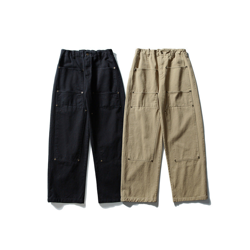 Herren weite Utility-Arbeitshose mit aufgesetzten Patch‑Taschen und elastischem Bund Drune
