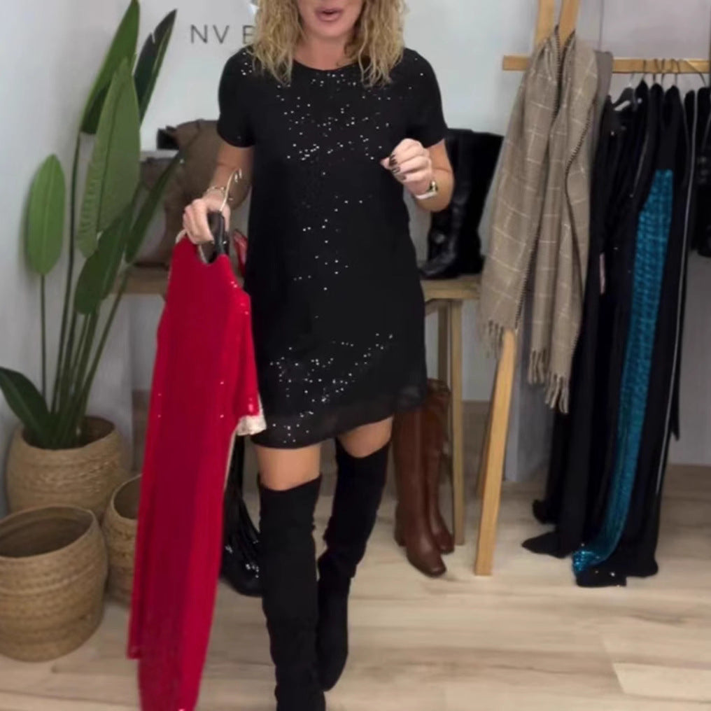 Damen elegantes Partykleid mit funkelndem Paillettenbesatz und modernem Schnitt Drune