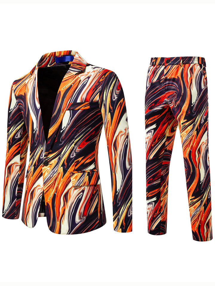 Herren Zweiteiliges Statement-Anzug mit schmal geschnittenem Sakko und Slim-Fit Hose im Marmorprint Drune