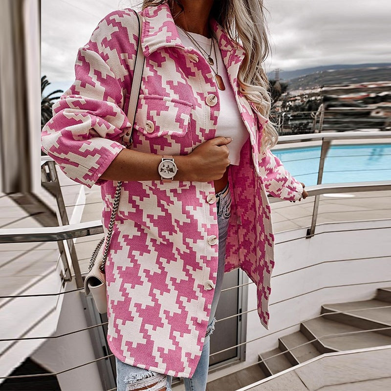 Damen Langarm-Shirtjacke im Chevron-Muster mit praktischen Taschen Drune