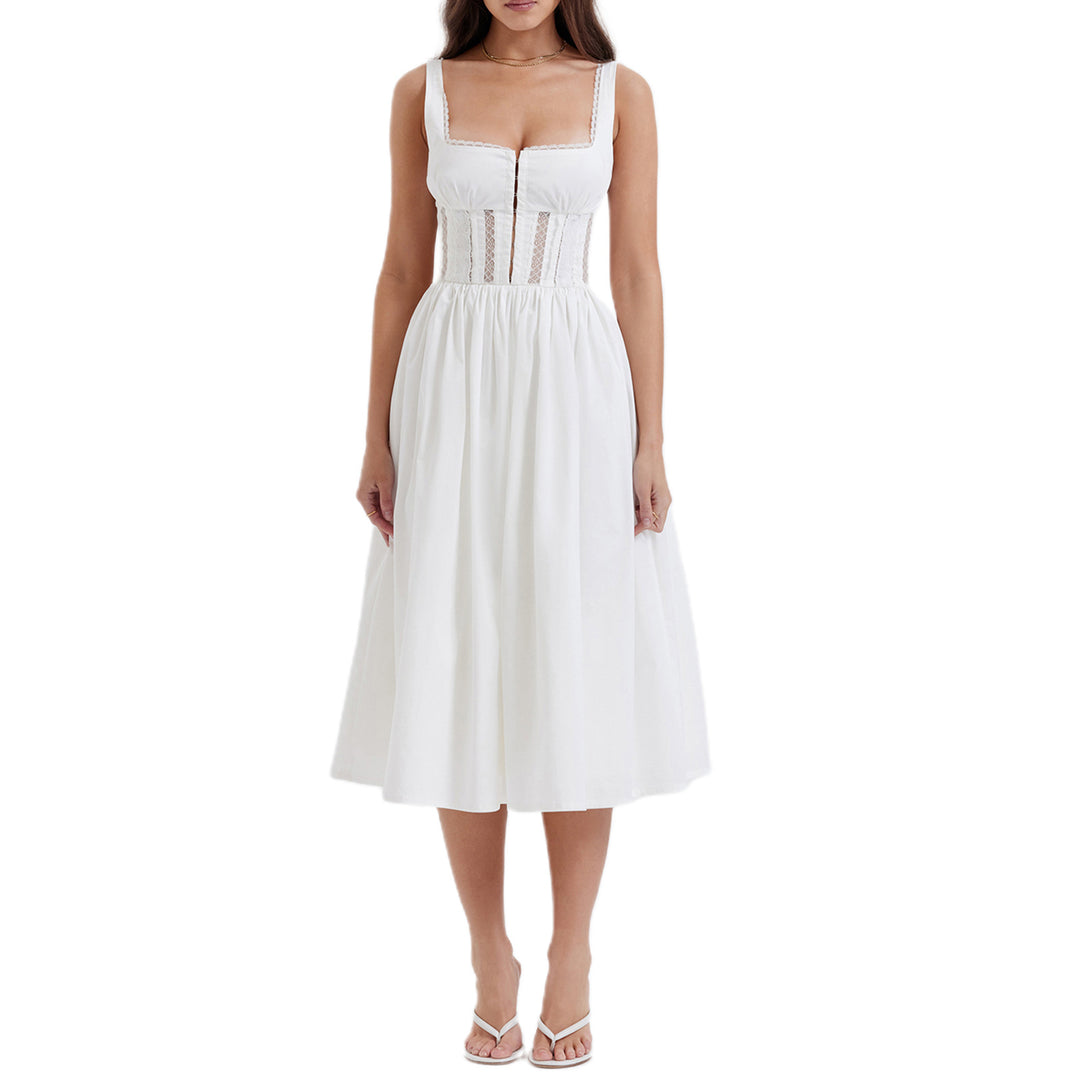 Damen Midi-Kleid mit raffinierten Spitzenakzenten und tailliertem Schnitt Drune