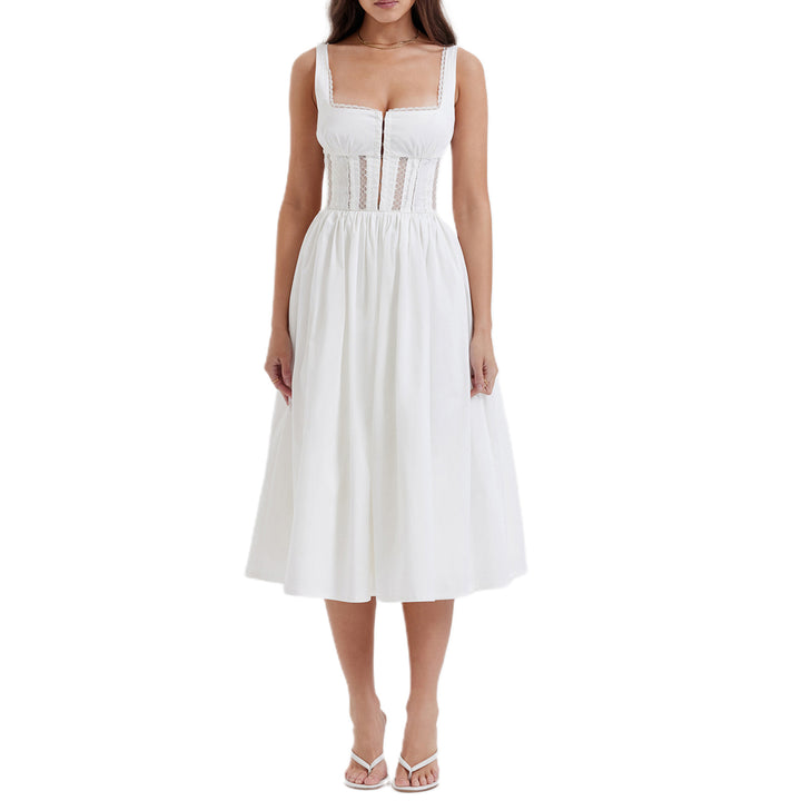 Damen Midi-Kleid mit raffinierten Spitzenakzenten und tailliertem Schnitt Drune