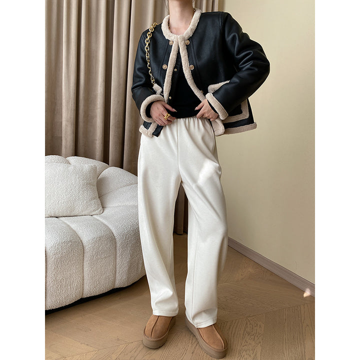 Damen Modische Kunstlederjacke mit Futter Drune