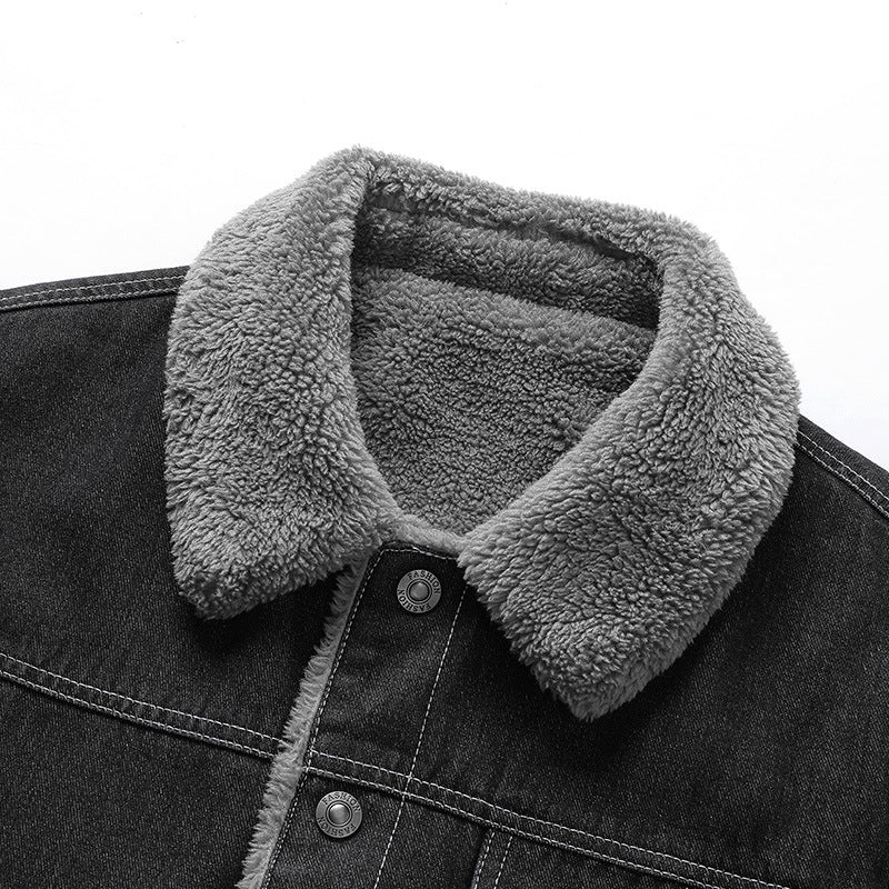 Herren Overshirt-Jacke aus Denim mit Teddyfutter und Sherpa-Kragen Drune