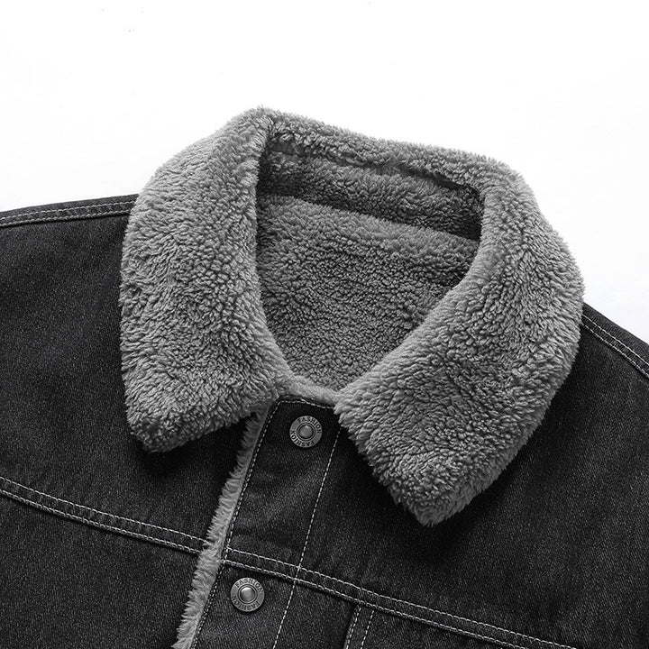 Herren Overshirt-Jacke aus Denim mit Teddyfutter und Sherpa-Kragen Drune