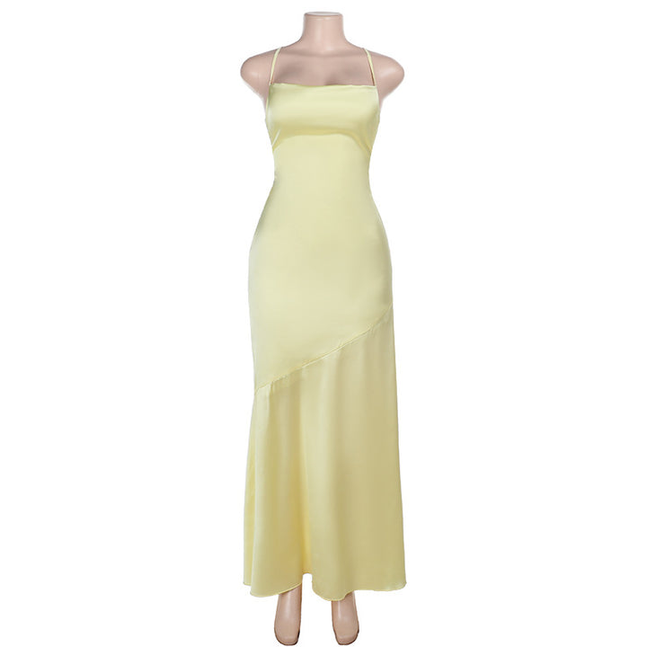 Damen Elegantes Maxikleid aus luxuriösem Satin mit verführerischem V-Ausschnitt Drune