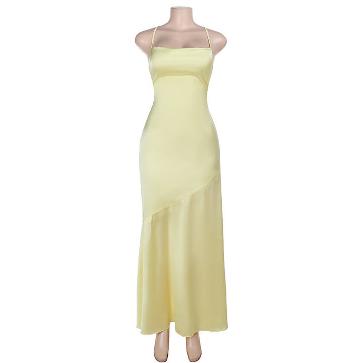 Damen Elegantes Maxikleid aus luxuriösem Satin mit verführerischem V-Ausschnitt Drune